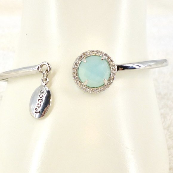 Carolee Jewelry - Carolee Bracelet Green Gemstone "Peace" Silver Plate Hinged 2.5" NWT Orig $75